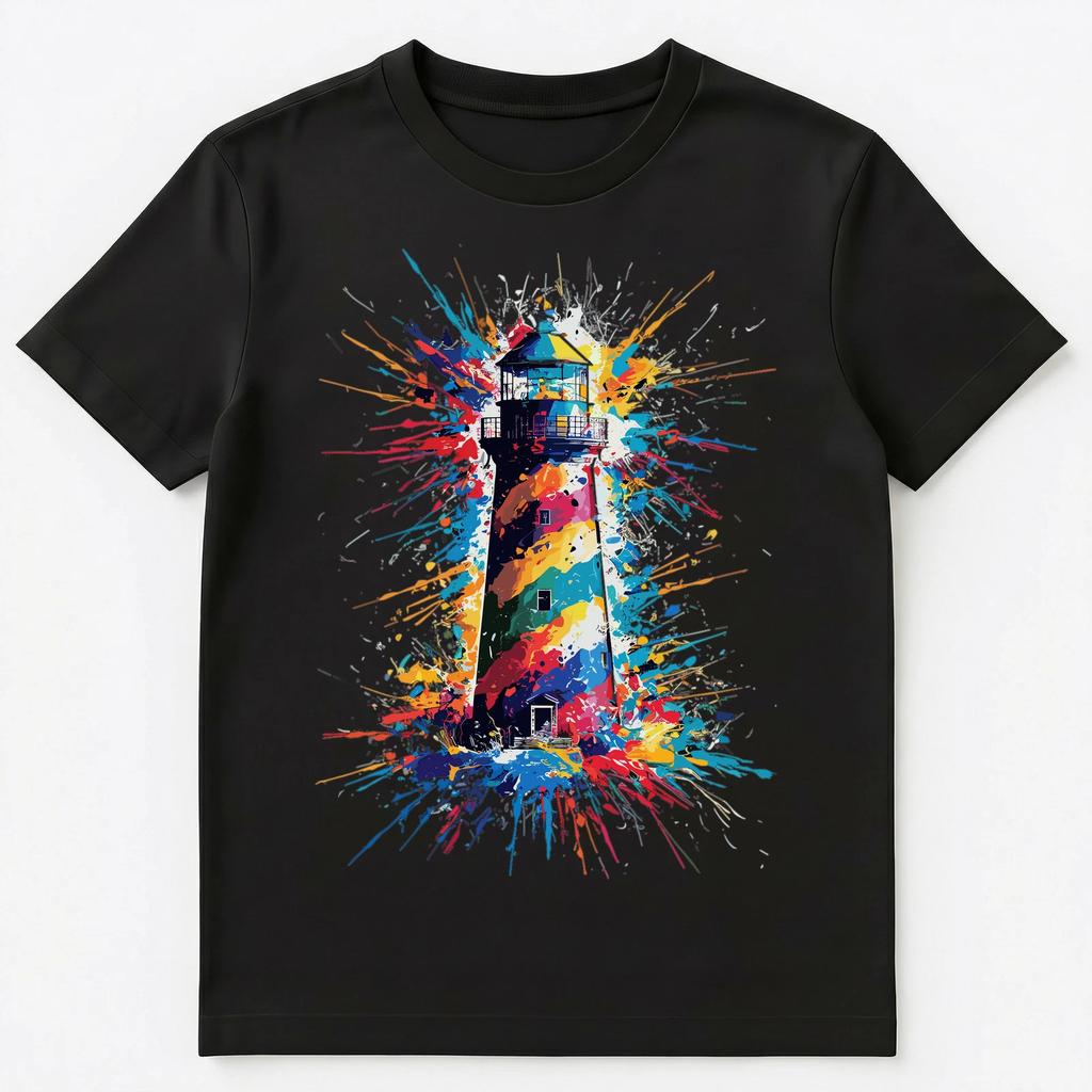 Colorful Paint Splash Lighthouse Art Graphic Unisex T-Shirt