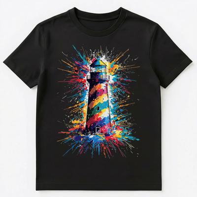 Buntes Farbklecks Leuchtturm Kunst Grafik Unisex T-Shirt
