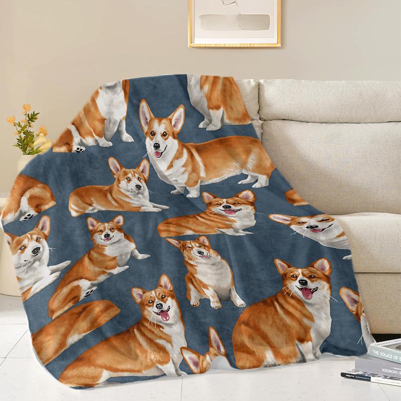 30x40in Print Corgi Blanket For Adults Cute Dog Throw Blankets Couch Bed Children Soft Plush Flannel Blanket Children Gift