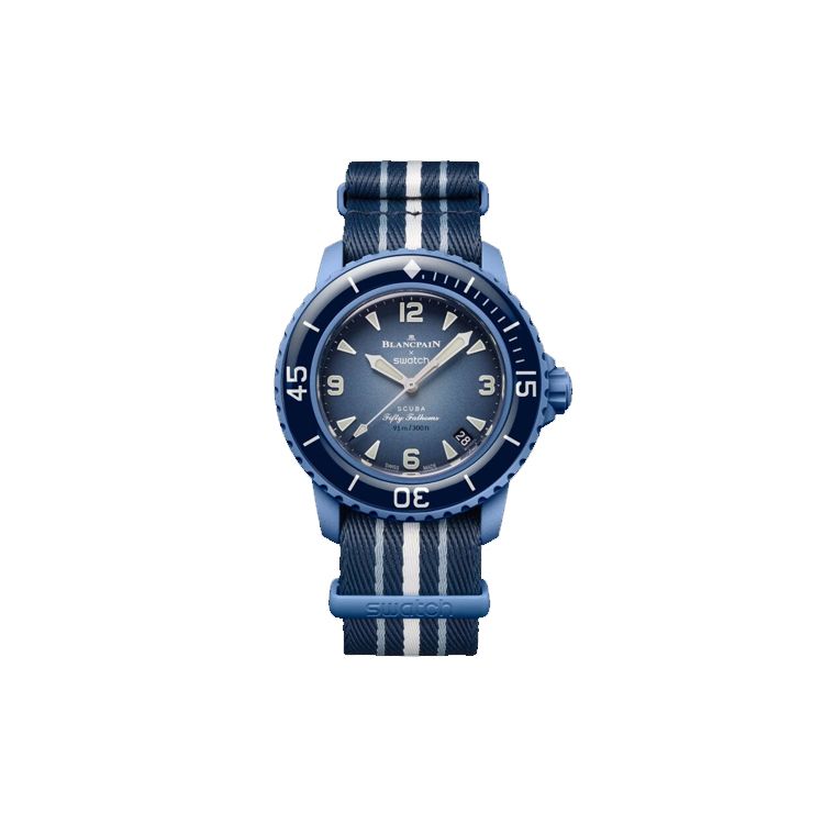 Swatch Mechanisches Uhrwerk 50M Wasserdicht Blancpain Kollaborationsuhr Herrenuhren Beige SO35S100D