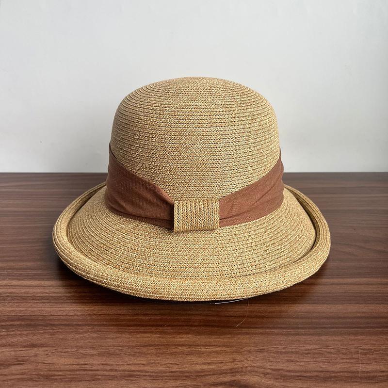 New Trendy Elegant Rolled Brim Raffia Hat With Satin Band Casual Beach Sun Hat Women Summer Vacation Boho Wedding Outdoor Caps