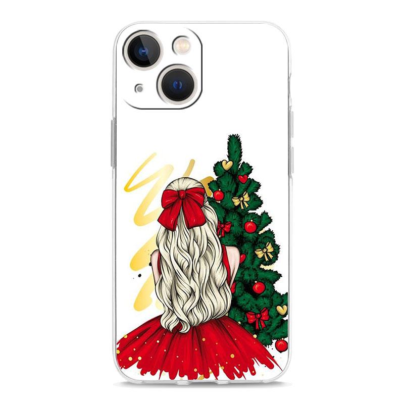 Christmas Art Girls Coffee Transparent Phone Case For iPhone 15 14 13 12 11 Pro Max XS X XR SE 7 8 Plus TPU Lens Protect Cover