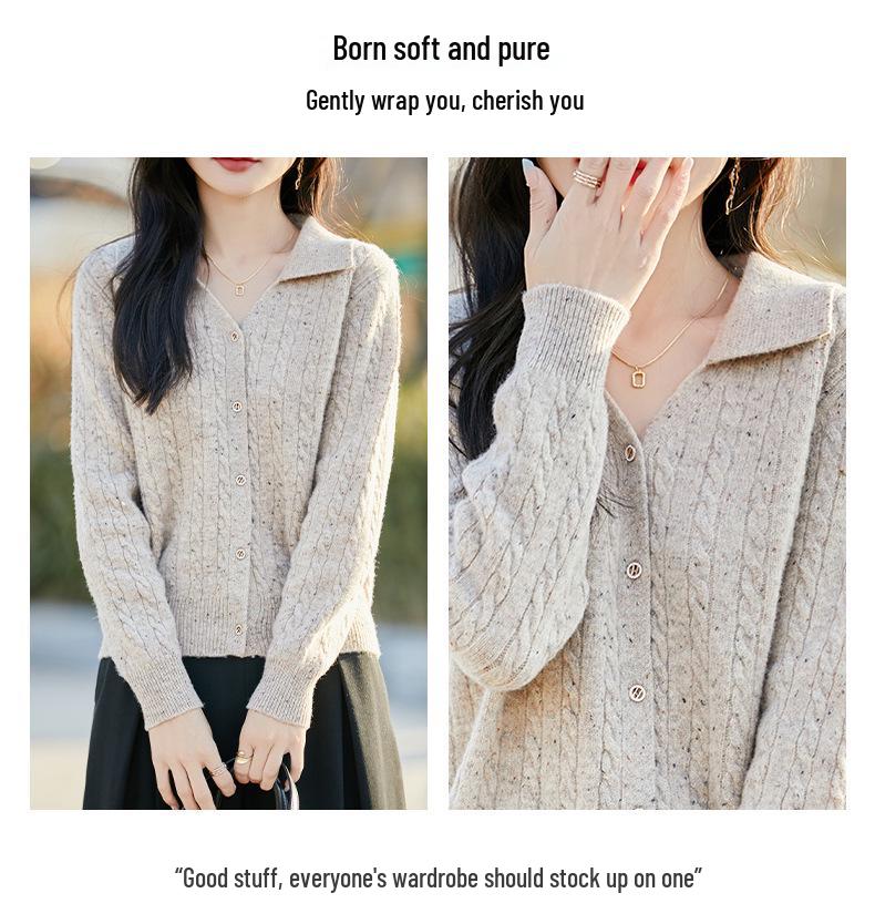 Women's Chic V-Neck Heathered Wool Cardigan - 2025 Spring/Autumn Fashionable Knit Sweater