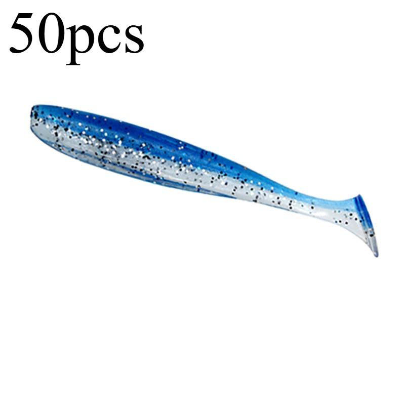 50pcs Mini Soft Fishing Lures, T-tail Worm Lure, Silicone Artificial Bait, Bass Pike Fishing Tackle
