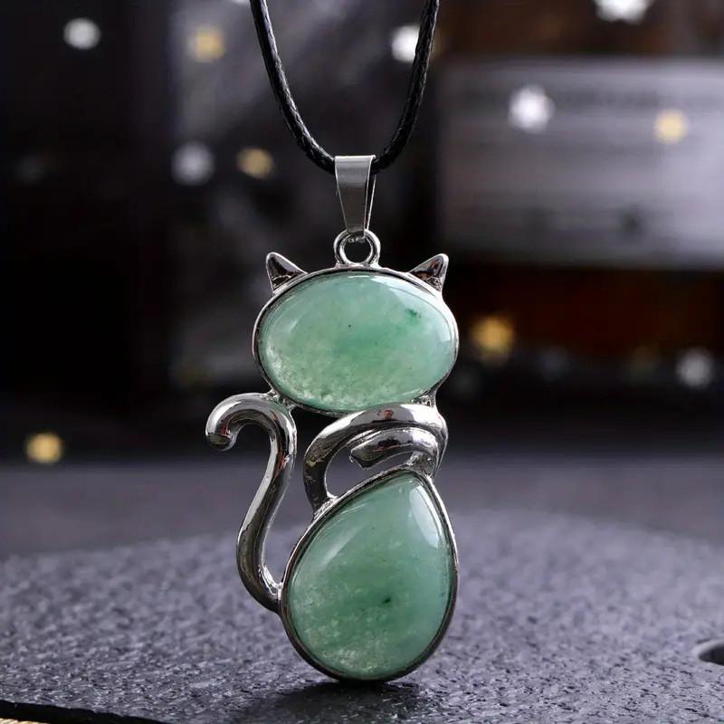 Natürlicher Kristall Katzen Anhänger Halskette Mit Amethyst Und Rosenquarz Für Einzigartigen Schmuck Geschenk
