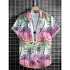 Hawaiian Color Coconut Tree Print Lapel Fashion Men's Shirt 2026 Men's Seaside Resort Casual Style Men's Short-sleeved Shirt