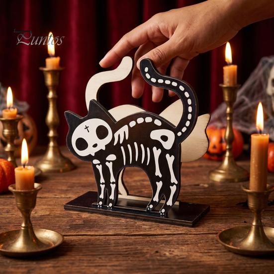 Halloween Kitchen Decor Wooden Napkin Holder, Skeleton Black Cat Gnome Tissue Storage Rack, Cute Counter Accessories Cartoon Tabletop Decorative