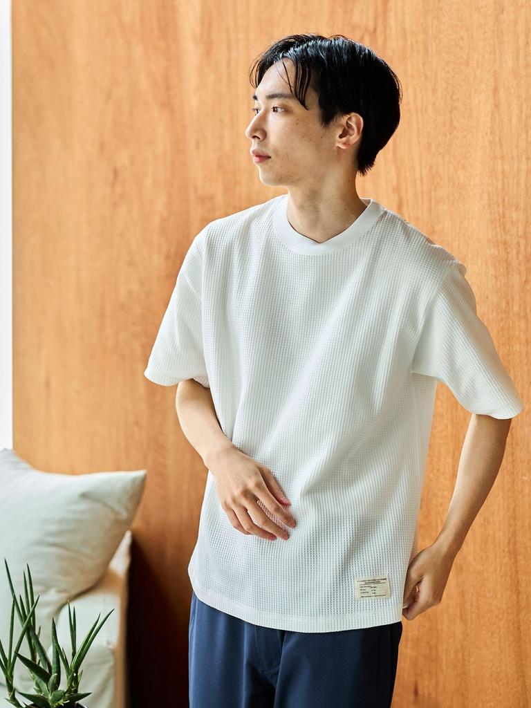 Beams Heart Quick-Dry S/S Waffle T-Shirt (Moisture-Wicking, Quick-Drying, and Pill-Reducing), Men's White, Size L, 42040348639