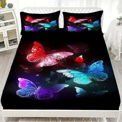 1PC Butterfly Polyester Sheet Soft Digital Print Fitted Sheet Without Pillowcase Halloween Decor Gift For Adult Women Bed Linen