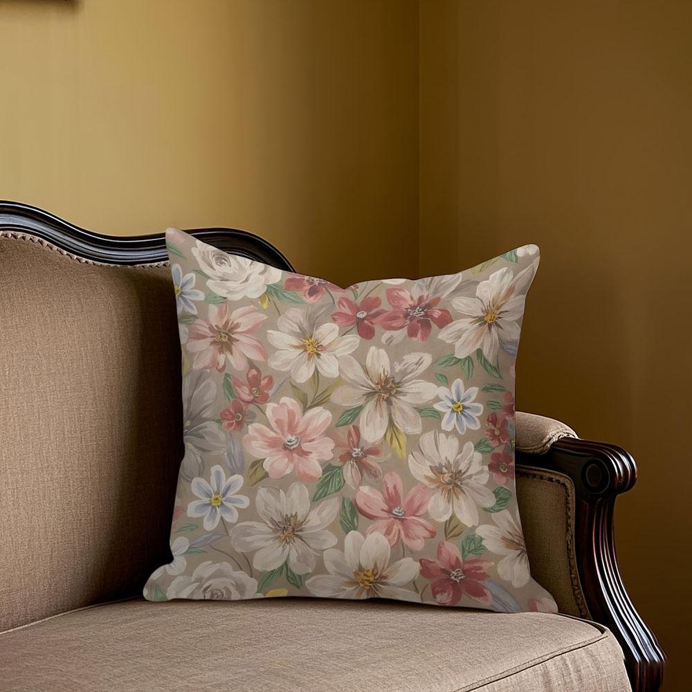 Muted Floral Square Jacquard Pillow Cover for Sofa Office Waist Cushion Cover Home Decorative Pillowcase