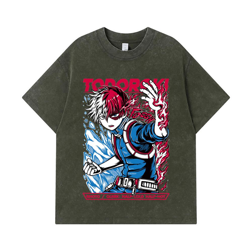

275 GSM Washed T-shirts 100% Cotton My Hero Academia V10 Shoto Print Unisex Heavy Cotton T Shirt S армия зеленый