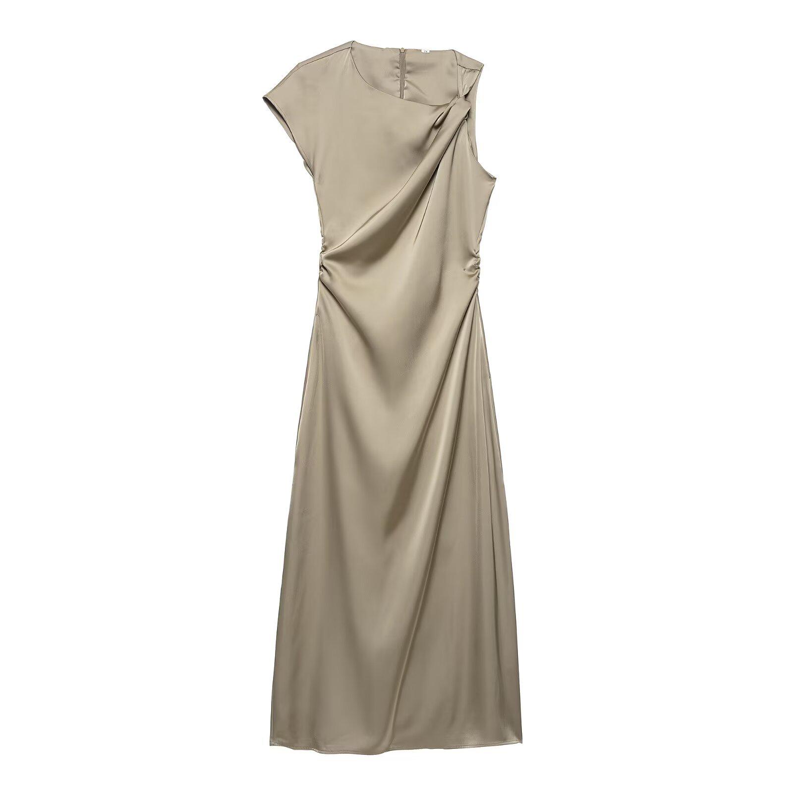 

Summer 2025 European and American Women s Fashion: New Pleated Textured Dress XS хаки