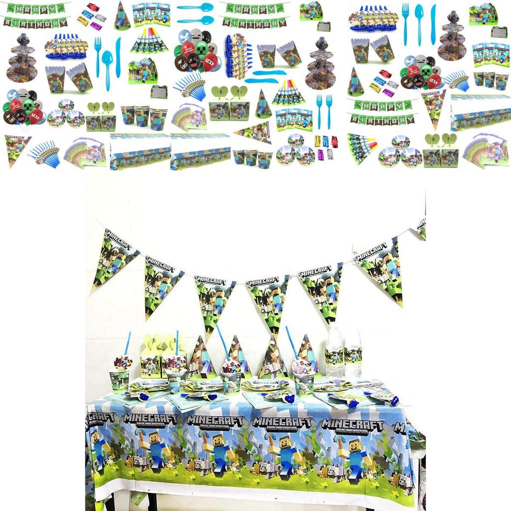 Minecraft Baby Shower Birthday Party Supplies Featuring Vibrant Tableware Set