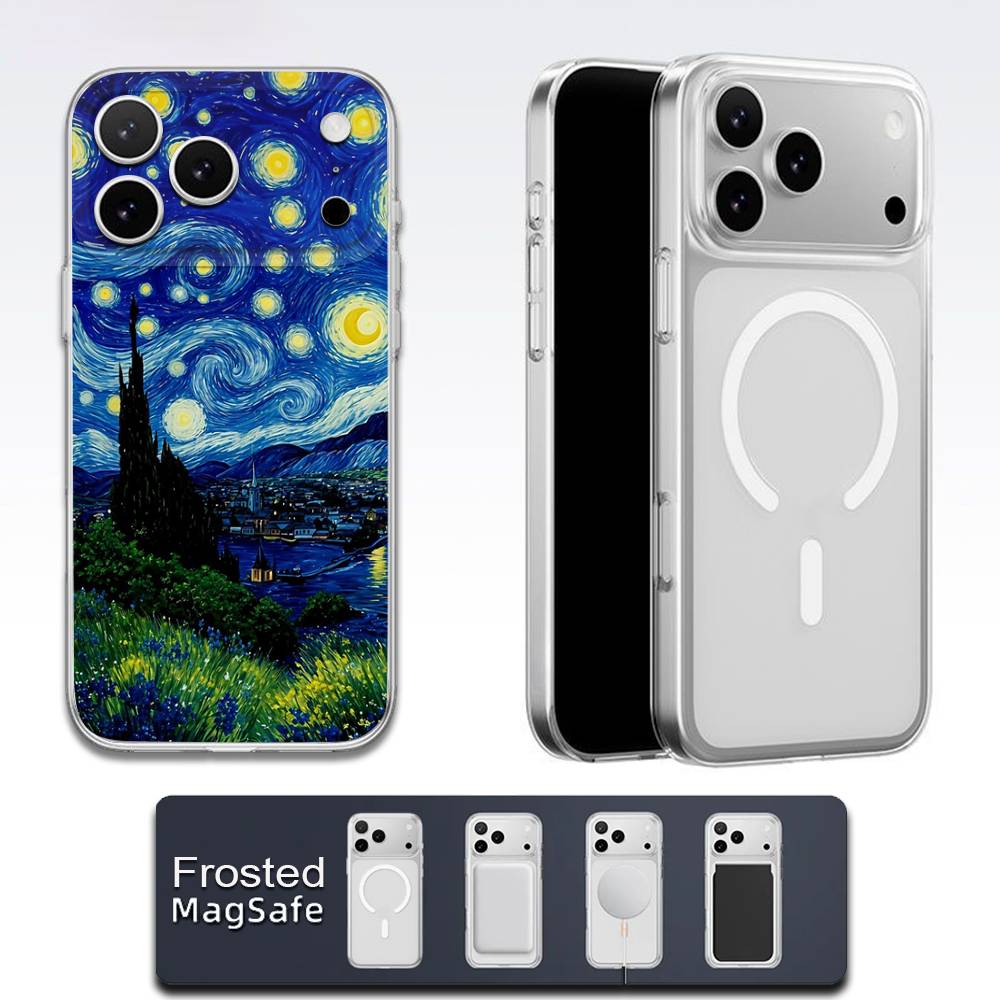 

Van Gogh Starry Night Sunflower Cat Phone Case For iPhone 17,16,15,14,13,12,11,Pro,Max,Plus,E,Air,Mini Magsafe Transparent iPhone17air
