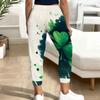 Women Plus Size Green Clover Printed Drawstring Waist Jogger Pants Side Pockets Cuffed Ankle