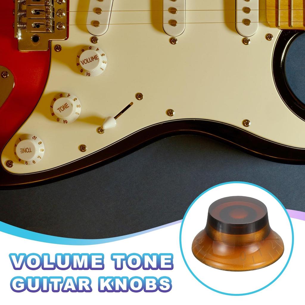 uxcell 4pcs Guitar Top Hat Bell Knobs Amber Volume Tone Control Knobs for Electric Guitars and Basses
