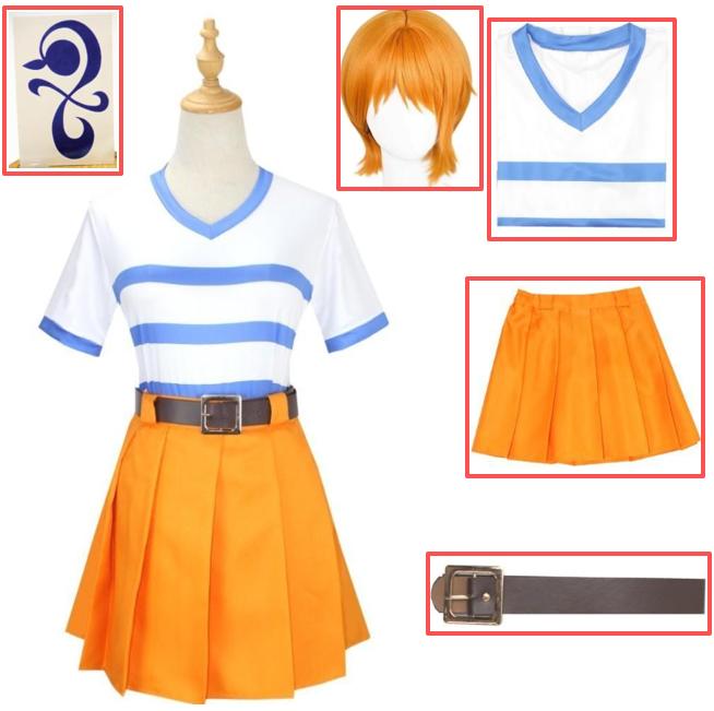 

Ensemble complet de olympiques de cosplay Nami pour femmes et filles, haut et jupe, tenues de ceinture, fête d Halloween et de c XL&ONE PIECE