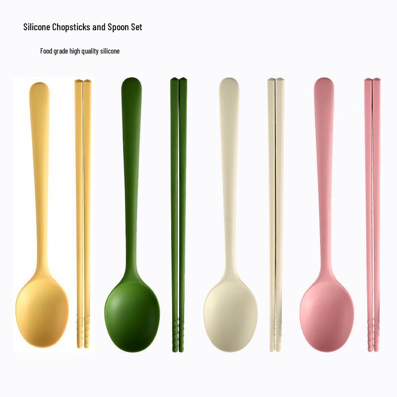 Kids' Portable Non-Slip Colored Silicone Chopsticks & Spoon Set