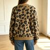 Dames Crewneck Leopard Print Kleurblok Gebreide Pullover Trui voor Herfst en Winter