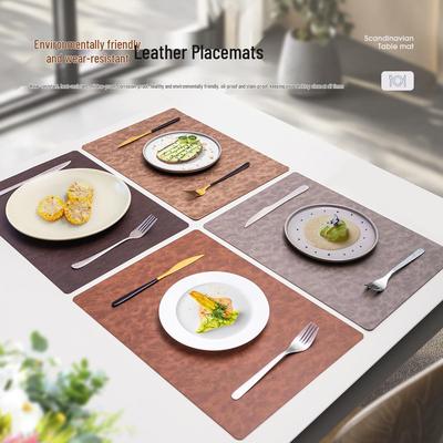 Double-Sided Cowhide Leather Western Placemats – Waterproof, Oil-Proof, Wear-Resistant, Heat-Insulated Dining Table Mat for Home & Restaurant.
