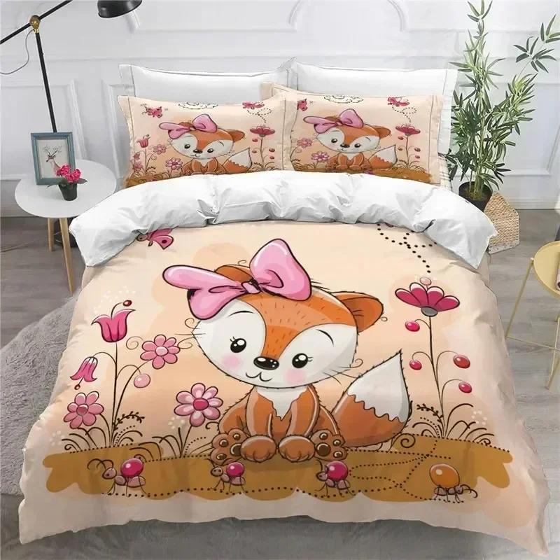 

Cartoon Fox Duvet Cover Microfiber Bedding Set Lovely Animal Theme Comforter Cover King soft For Kids Adults Girls Bedroom Decor 70x133cm 2pcs