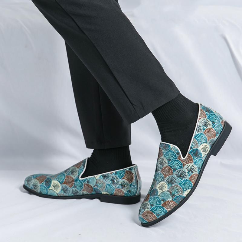 Men's Fashion Pointed Toe Print Pattern Comfort Loafers Formal Shoes for Wedding Prom Dress Homecoming Footwear Designer Style