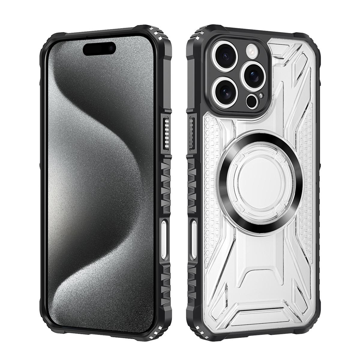 

For iPhone 15 Pro Max CD Magnetic Design Heavy Duty Hard HD Clear Back Cover,For iPhone 15 Plus Rugger Armor Hard PC TPU Case iPhone 15