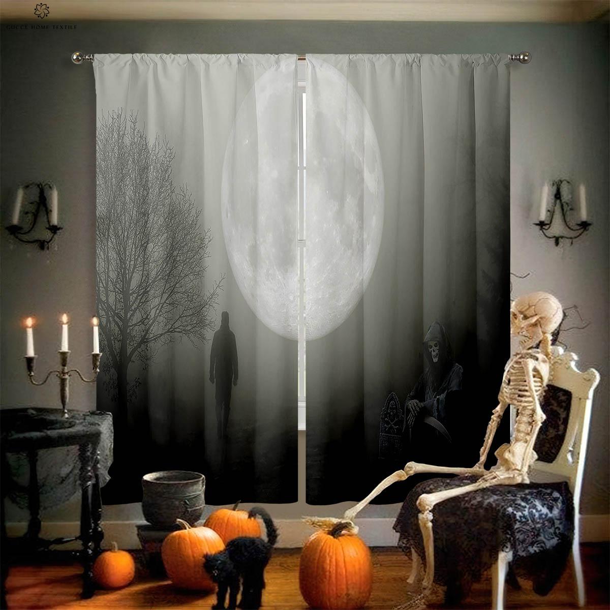 

Шторы с рисунком из мультфильмов на Хэллоуин, ужасный призрак, тыква, 100% полиэстер, спальня, гостиная, украшение для вечеринки, 2 шт. W50xH130(CM)x2PCS&Grommet Top