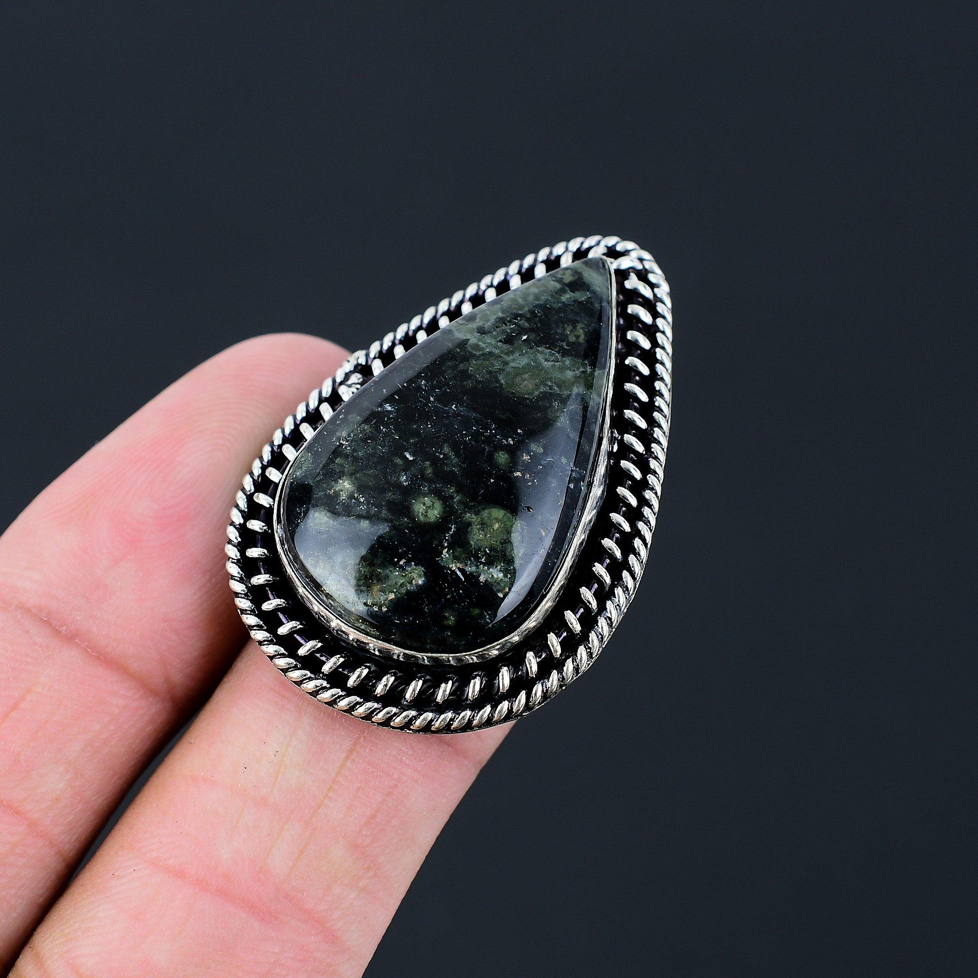 Pear Kambaba Jasper Gemstone Sister Statement New Ring Size 6.5 Sterling Silver 6.5