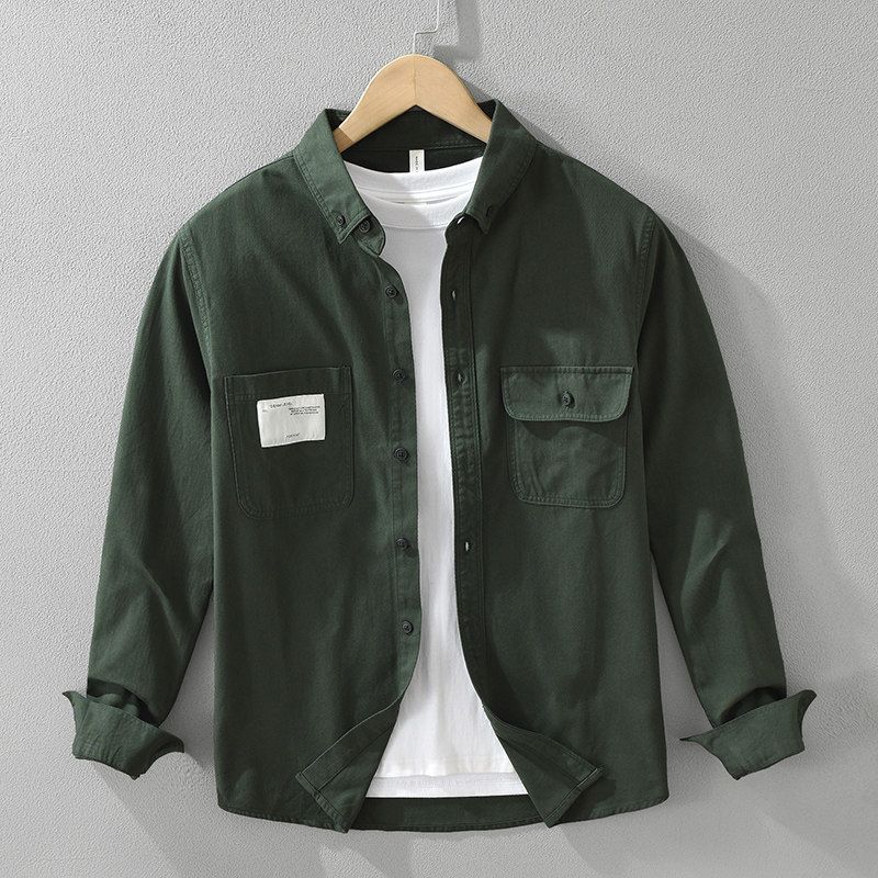 Japan Fashion Cargo Long Sleeve Shirt Outerwear Trendy Pure Cotton Fashion Autumn New Double Pocket Loose Men's Casual Shirts
