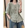 DIMANAF 2026 Plus Size Summer Women Blouse Shirts Tunic Print Oversize Loose Casual Cotton Linen Lady Tops Vintage Floral