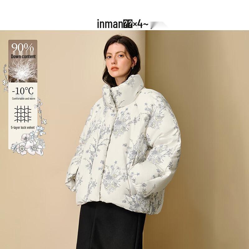 INMAN Old Money Style Printed Stand-Collar Short Down Jacket M