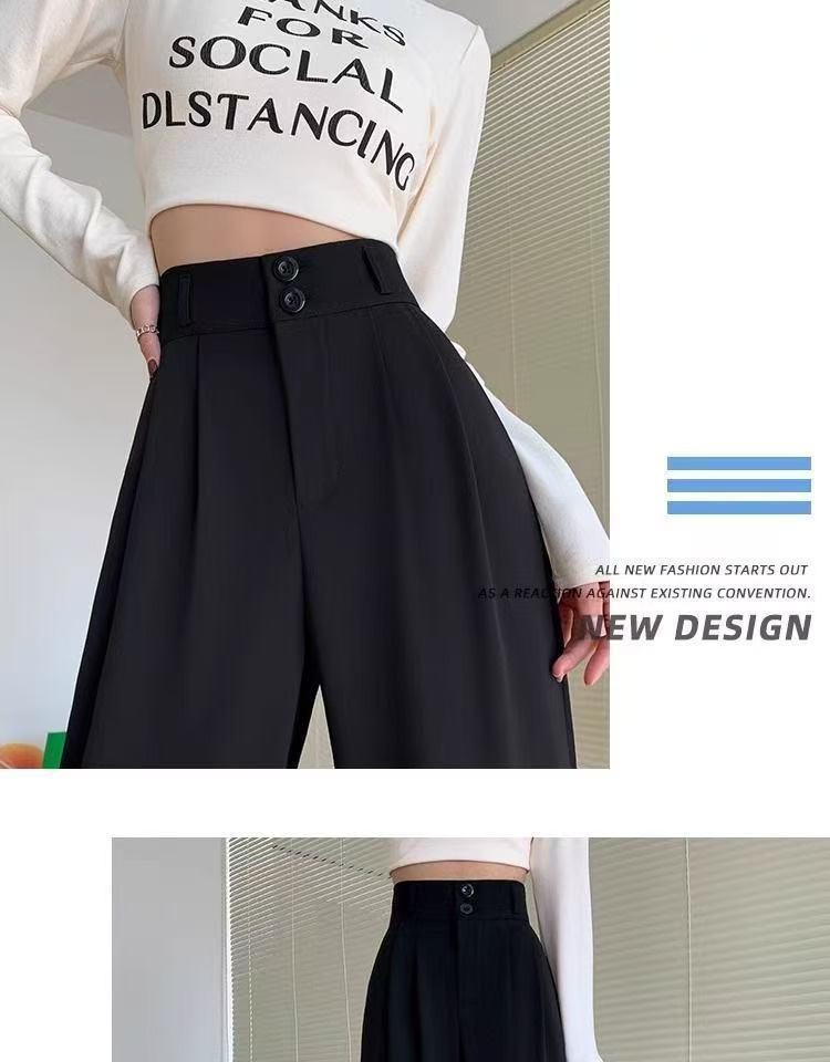 Summer High-Waisted Pleated Ice Silk Straight-Leg Tummy Control Pants - Women's Quick-Drying Fashion Suit Pants