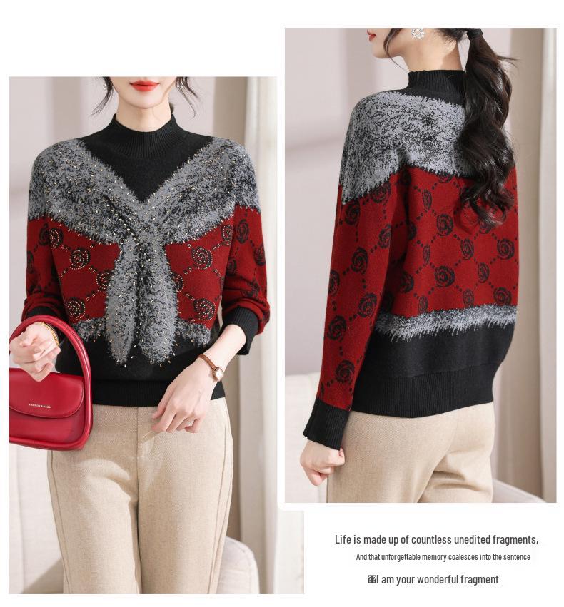2026 Stylish Warm Winter Sweater for Middle-Aged Women - Half-High Collar Base Layer