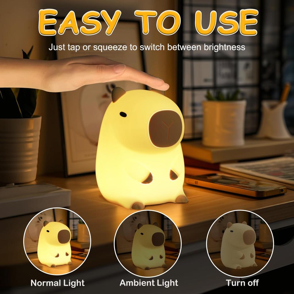 Lampeez Capybara Night Light, LED Nursing Light, Capybara Bedside Lamp with Timer, Birthday Gift for Boys and Girls, Cute