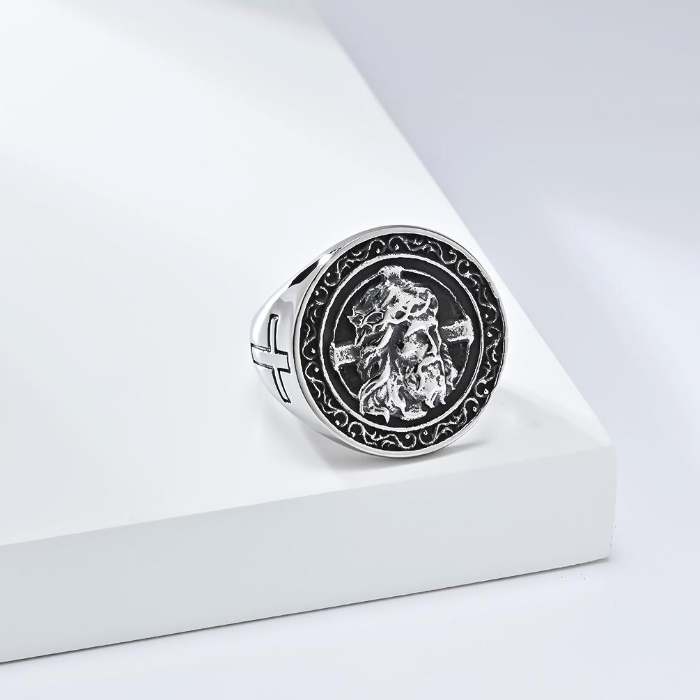 Vintage Cross Ring Classic Stainless Steel Men's Hip Hop Hand Jewelry Gold Color Colorfast Punk Jewelry Accessories