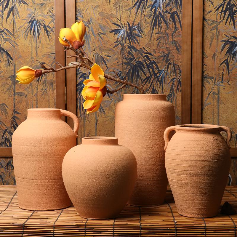 Jarrón de cerámica Wabi-Sabi: Cerámica Gruesa Estilo Chino Retro para Flores Secas, Vitrina, Club o Decoración de Sala de Estar.