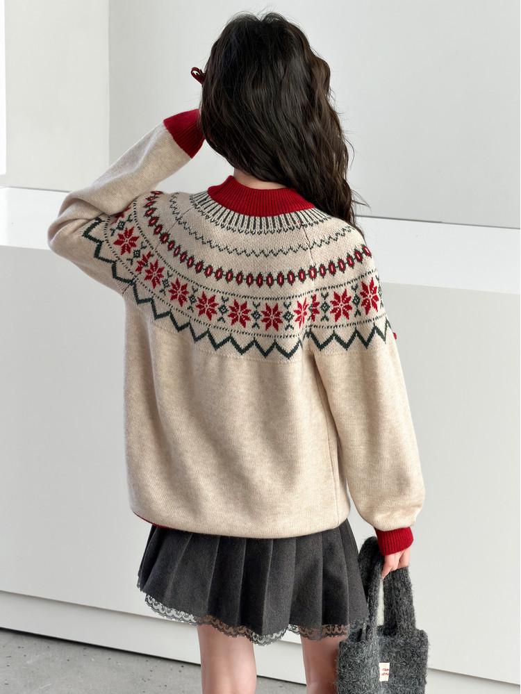 Girls' 2025 Autumn/Winter Stylish Thick Knit Sweater - Warm Fashionable Top for Big Kids