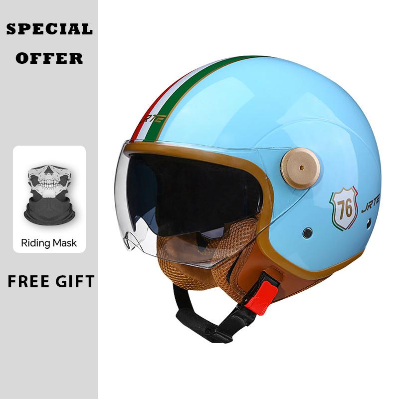 Retro TT&COCASCOS Motorcycle Helmet Open Face Dual Visors Jet Helmet Electric Scooter Bike Motorbike Helmet Cap Moto Moped DOT