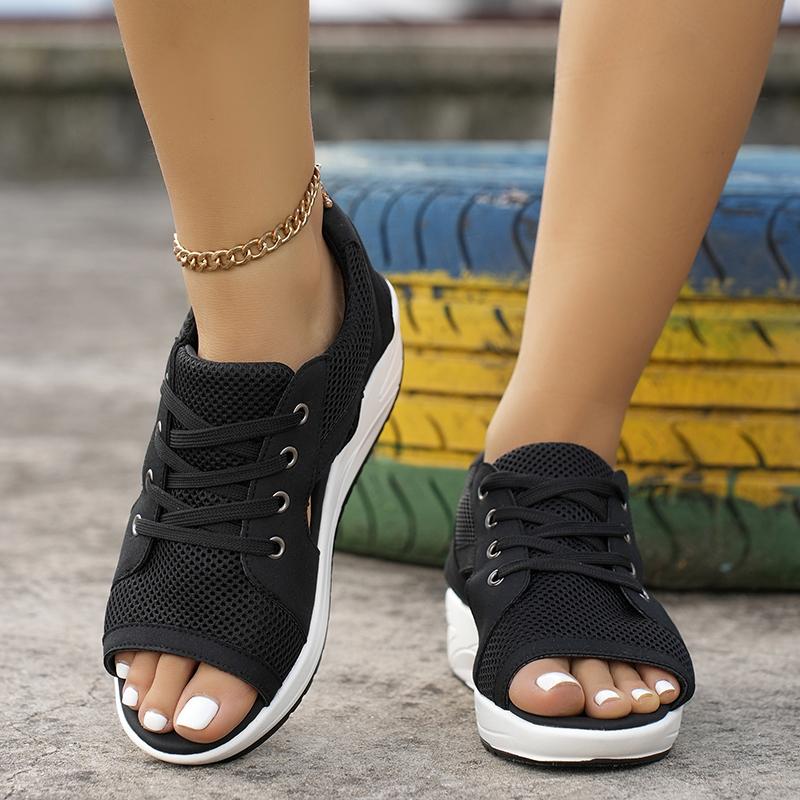 

мода Новые модные женские сандалии летние новые женские туфли на платформе массивные удобные сетчатые туфли с открытым носком повседневные спортивные женские туфли Zapatos De Mujer 38 чёрный