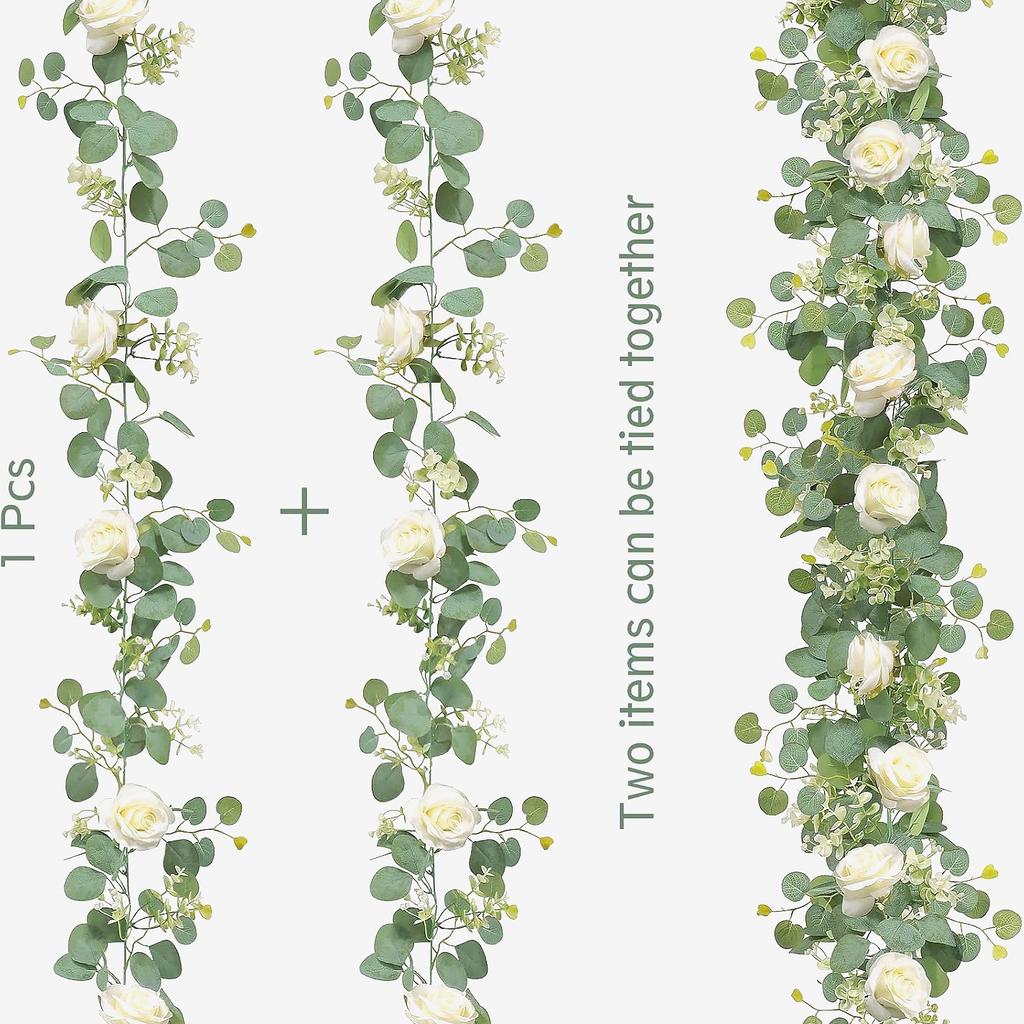 1PC 1.8m Artificial Eucalyptus Vine Fake Rose Flowers Gypsophila Garland For Wedding Home Party Craft Art Table Runner Decor
