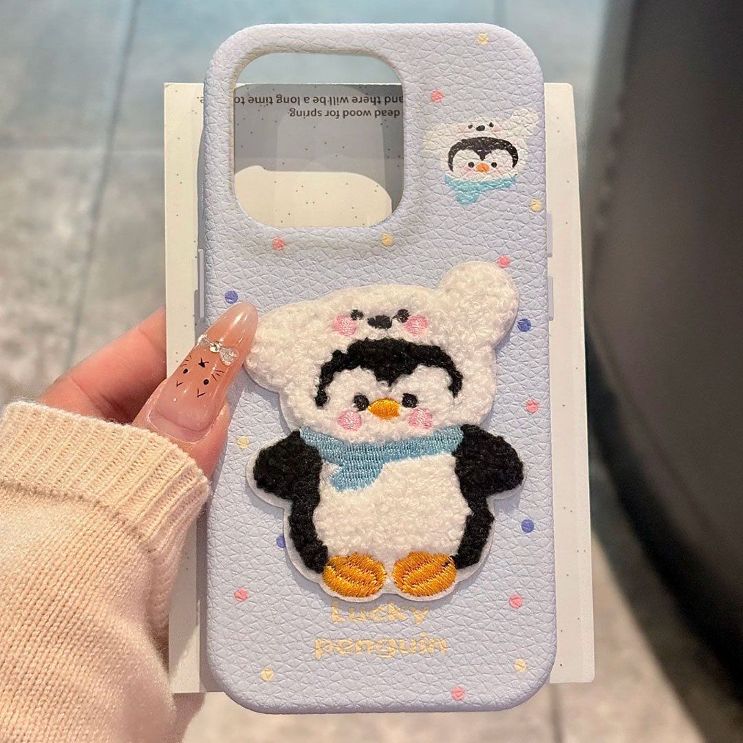 

Embroidered Penguin Apple 16ProMax Phone Case IPhone 15Pro New 13 Women s 12 Soft Case 14 Leather Pattern XR Apple 16