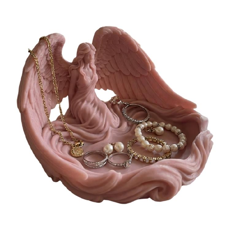 Intricately Designed Jewelry Display Tray Angel Wing Shape Storage Plate Plastic Texture for Vanity Dresser Decorating