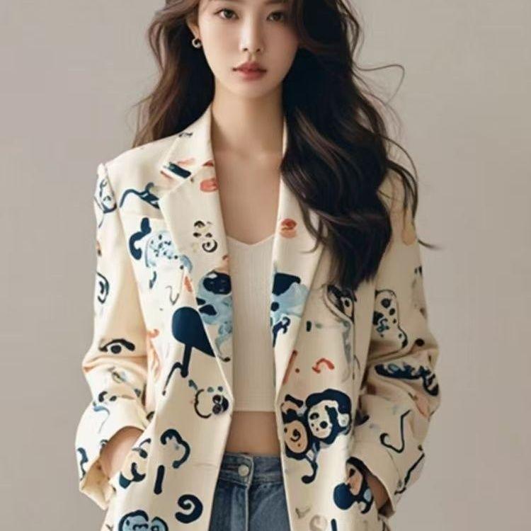 

Модный бежевый блейзер в корейском стиле - Повседневный пиджак для весны/осени M (recommended 100-110 jin) бежевый