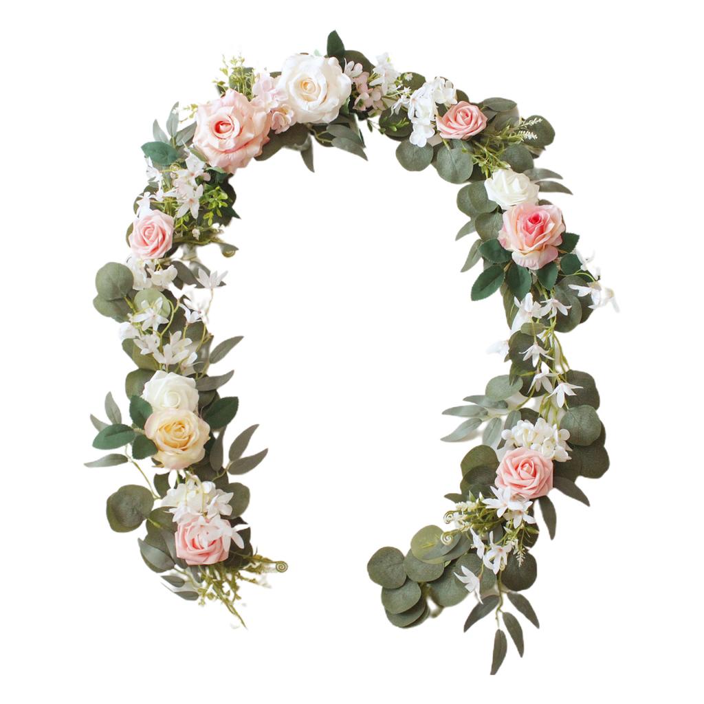 Artificial Garland Rattan Faux Eucalyptus Leaves Vine Fake Hanging Flower for Wedding Arch Home Decor 2m Pink