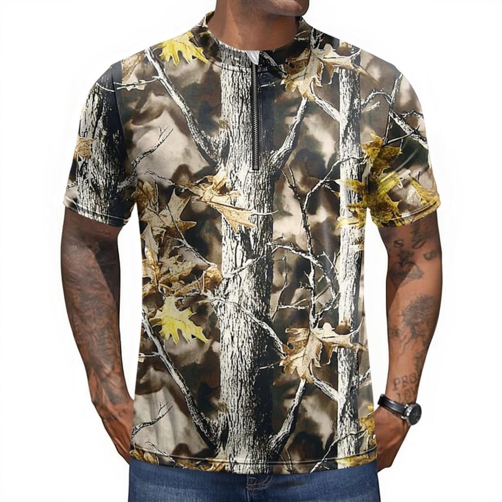 Men's Short Sleeve Cycling , Round Neck Zipper, Quick Dry Breathable, Printed Design for Road Bike