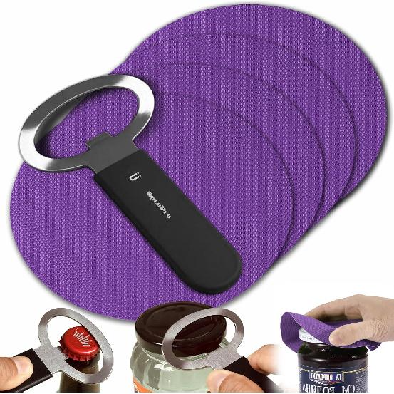 Magnetic Jar Opener Gripper, Jar Openers Top Rated For Seniors Weak Hands, Bottle Opener Built-In, 2-IN-1 Jar & Bottle Opener x 1, Black, Rubber Jar