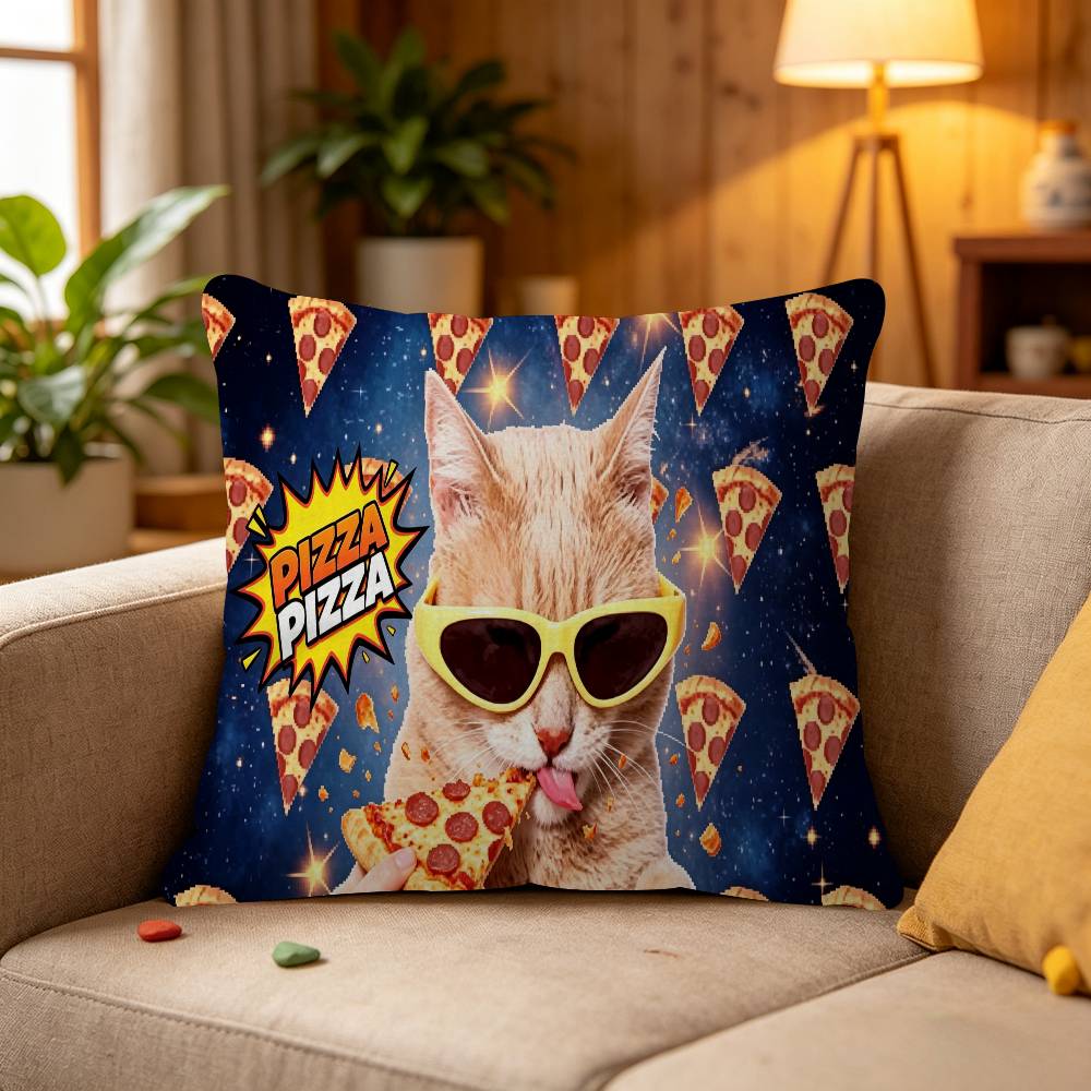 Funny Cat Eating Pizza pillow cover sofa cushion cover home room decoration children gift