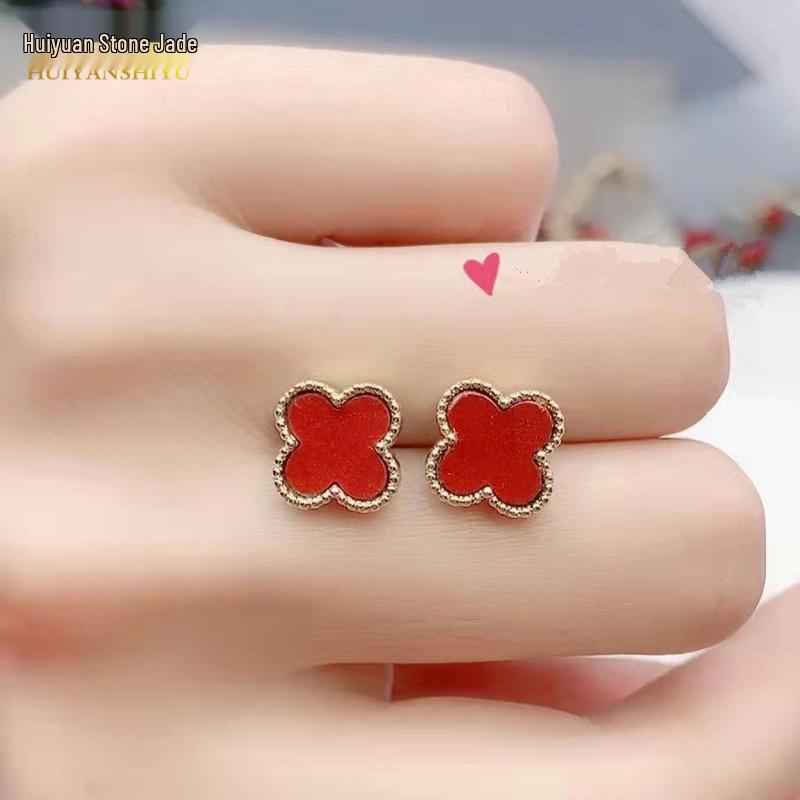 Cinnabar Purple Gold Stud Earrings - Anti-Allergic Ethnic Style Inlaid Ear Hooks for Women