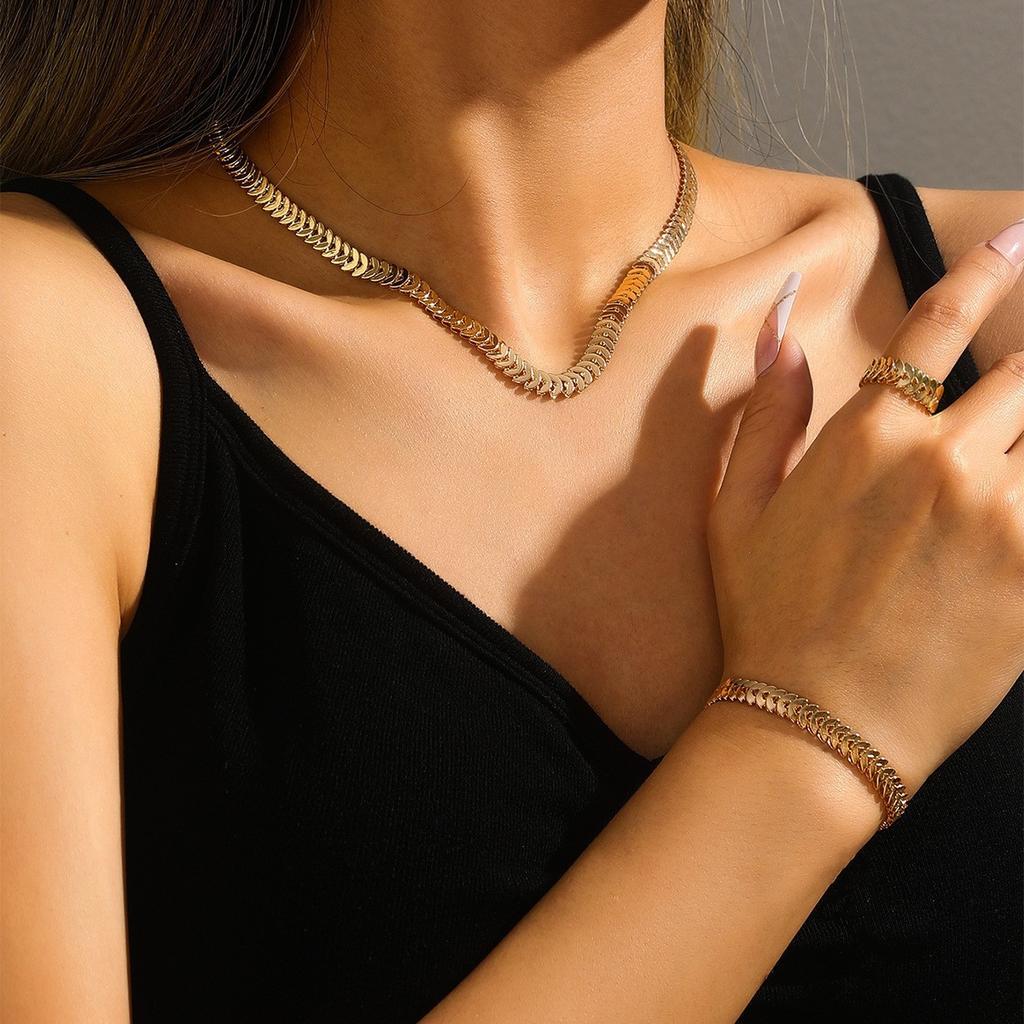 3pcs/Set Trendy Minimalist Gold Color Ears of Wheat Necklace Bracelet Ring Set for Women Personality Jewelry Accessories Gift